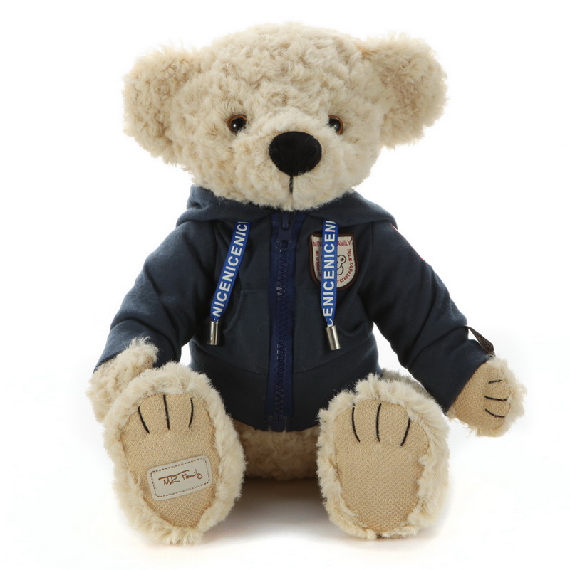 Beige teddy bear with removeable navy blue jacket