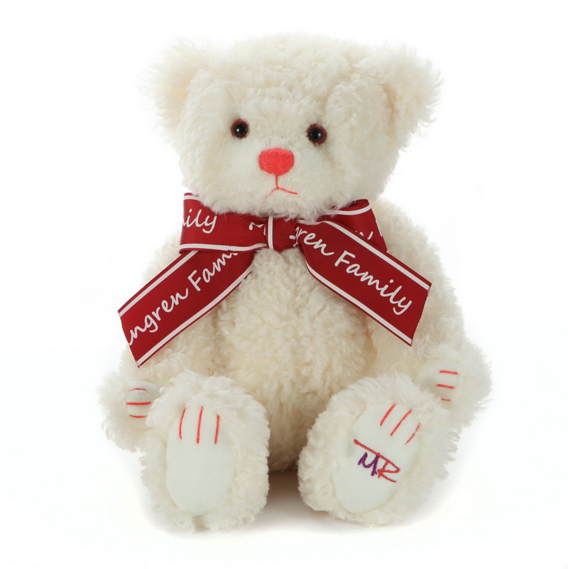 Cream Teddy Bear with red tie bow