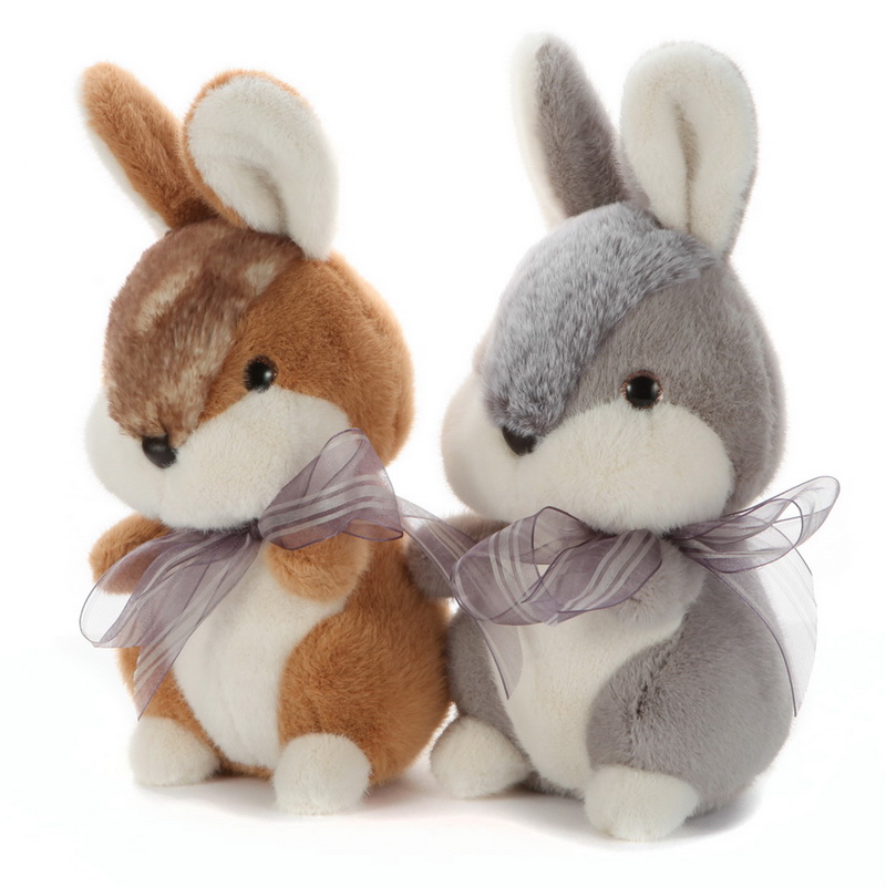 Plush Rabbit Stuffed Bunny Animal with Ribbon In Two Colors
