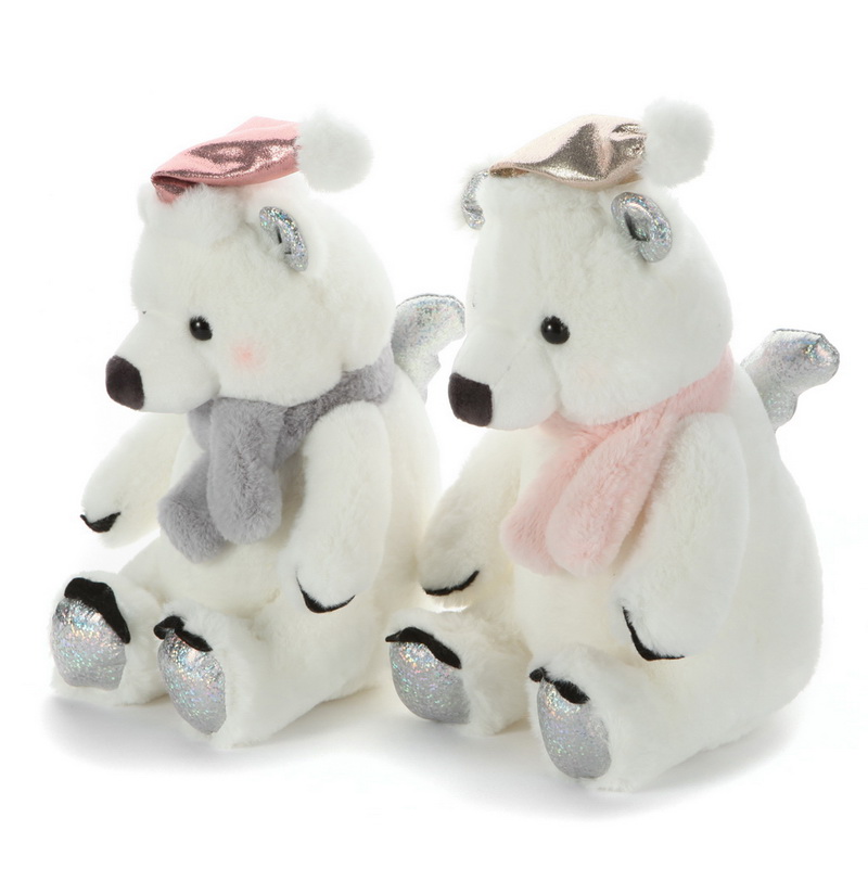 Stuffed Animal Plush Ange Polarl Bear With Hat and Scarf